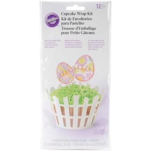 Wilton Confezione 12 cupcake Wrappers staccionata bianca con 24 picks uovo, per cake design, pasta di zucchero e pasticceria