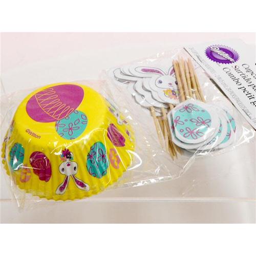 Wilton Confezione 24 pirottini con 24 picks primavera, per cup cakes, muffin, pasta di zucchero, cake design e pasticceria