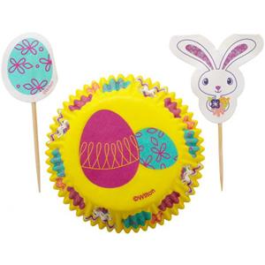 Wilton Confezione 24 pirottini con 24 picks primavera, per cup cakes, muffin, pasta di zucchero, cake design e pasticceria