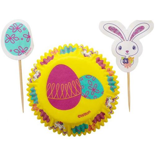 Wilton Confezione 24 pirottini con 24 picks primavera, per cup cakes, muffin, pasta di zucchero, cake design e pasticceria