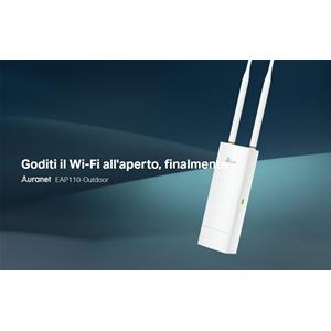 TP-Link EAP110 Outdoor Accesso Point Esterno N300 Mbps, Wi-Fi, 802.11n, MIMO 2x2 ,1 10/100 Mbps, LAN, Supporto POE Passivo, OMADA Gestione Software Centralizzata, Captive Portal, Antenne Ominidirezionali 5dBi Rimovibili