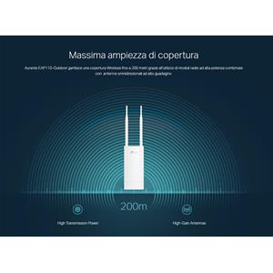 TP-Link EAP110 Outdoor Accesso Point Esterno N300 Mbps, Wi-Fi, 802.11n, MIMO 2x2 ,1 10/100 Mbps, LAN, Supporto POE Passivo, OMADA Gestione Software Centralizzata, Captive Portal, Antenne Ominidirezionali 5dBi Rimovibili