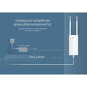 TP-Link EAP110 Outdoor Accesso Point Esterno N300 Mbps, Wi-Fi, 802.11n, MIMO 2x2 ,1 10/100 Mbps, LAN, Supporto POE Passivo, OMADA Gestione Software Centralizzata, Captive Portal, Antenne Ominidirezionali 5dBi Rimovibili