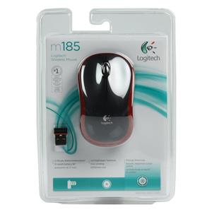 Logitech Wireless Mouse M185 - NERO/RED - 2.4Ghz, ricevitore Nano Incluso, Plug and Play - 910-002237