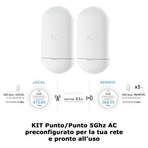 Ubiquiti NanoStation KIT Punto/Punto Preconfigurato 5AC loco 5Ghz AC - bundle 2x NS-5ACL + 2x PoE 24W/0.5a