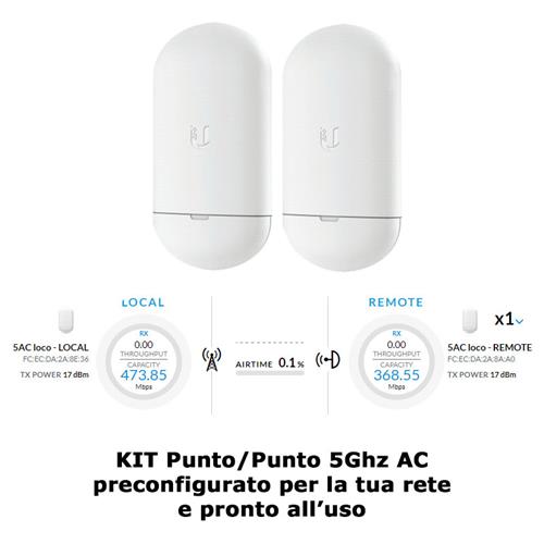 Ubiquiti NanoStation KIT Punto/Punto Preconfigurato 5AC loco 5Ghz AC - bundle 2x NS-5ACL + 2x PoE 24W/0.5a