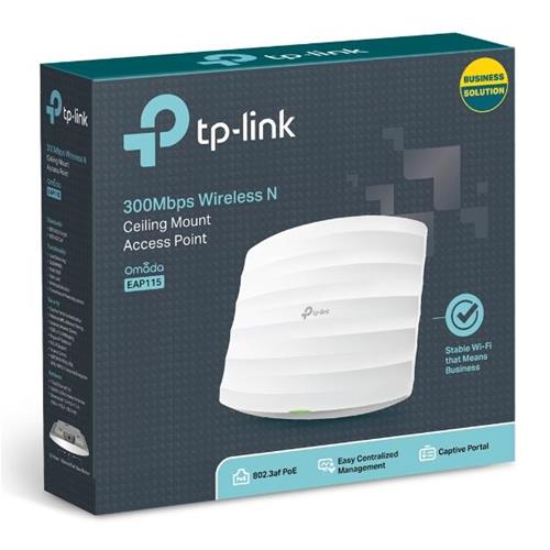 TP-Link EAP115 Access Point Wireless N, OMADA, WiFi 300 Mbps, PoE 802.3af, Predisposizione al Montaggio a Soffitto, Captive Portal