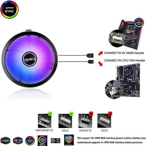 upHere CPU radiatore Ventola ARGB LED Case per PC Ventola da 120 mm 5v SYNC PWM