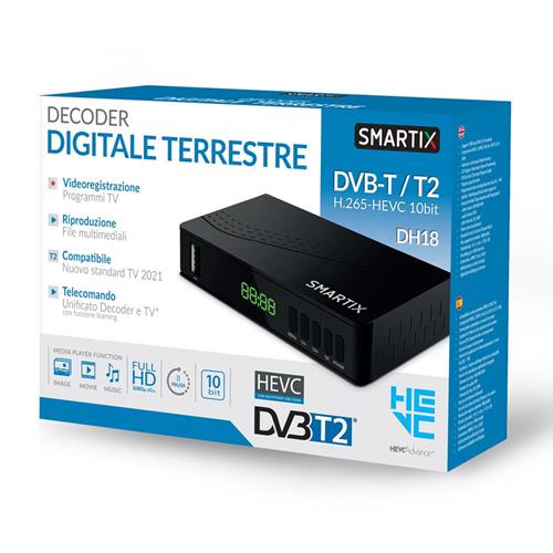 Atlantis Decoder Digitale Terrestre SM20-DH18 - Esterno DVBT2 e DVBT2 HD funzione VIDEOREGISTRATORE, MEDIA PLAYER